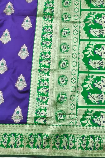 Purple zari woven baluchari silk traditional saree with blouse piece