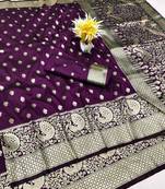 Wine zari woven banarasi silk traditional saree with blouse piece