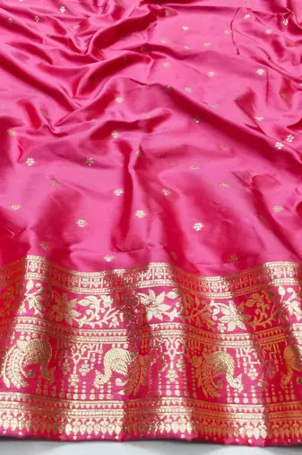 Pink zari woven silk traditional saree with blouse piece