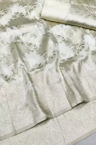 cream zari woven silk traditional saree with blouse piece
