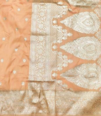 Light orange zari woven silk traditional saree with blouse piece 5