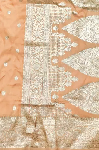 Light orange zari woven silk traditional saree with blouse piece