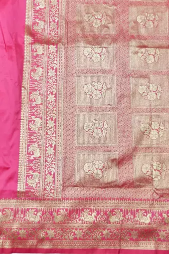 Pink zari woven silk traditional saree with blouse piece
