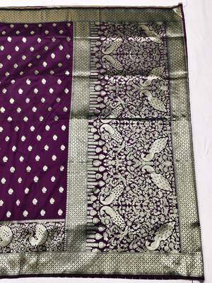Wine zari woven silk traditional saree with blouse piece 2