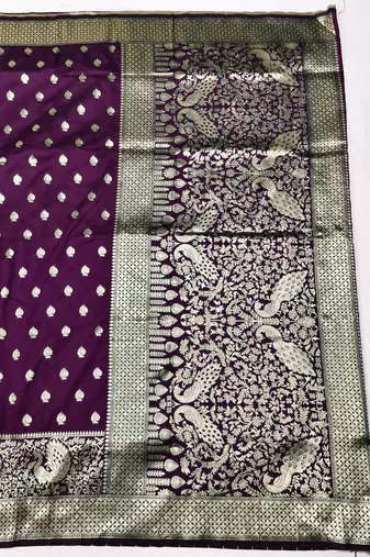 Wine zari woven silk traditional saree with blouse piece