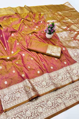 Wine zari woven banarasi silk traditional saree with blouse piece