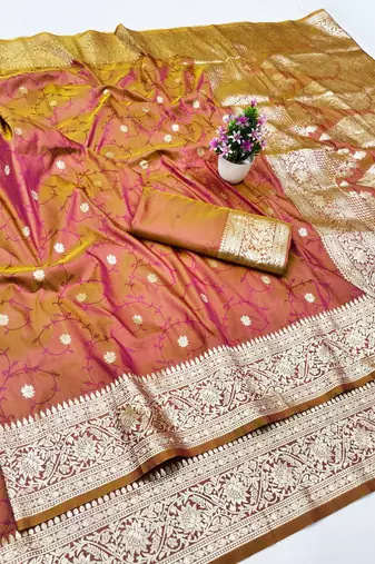 Wine zari woven banarasi silk traditional saree with blouse piece