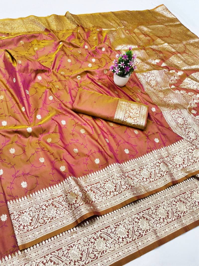 Wine zari woven banarasi silk traditional saree with blouse piece