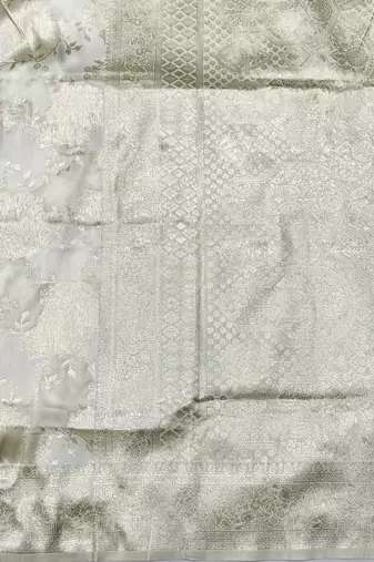 cream zari woven silk traditional saree with blouse piece