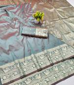 Grey zari woven banarasi silk traditional saree with blouse piece
