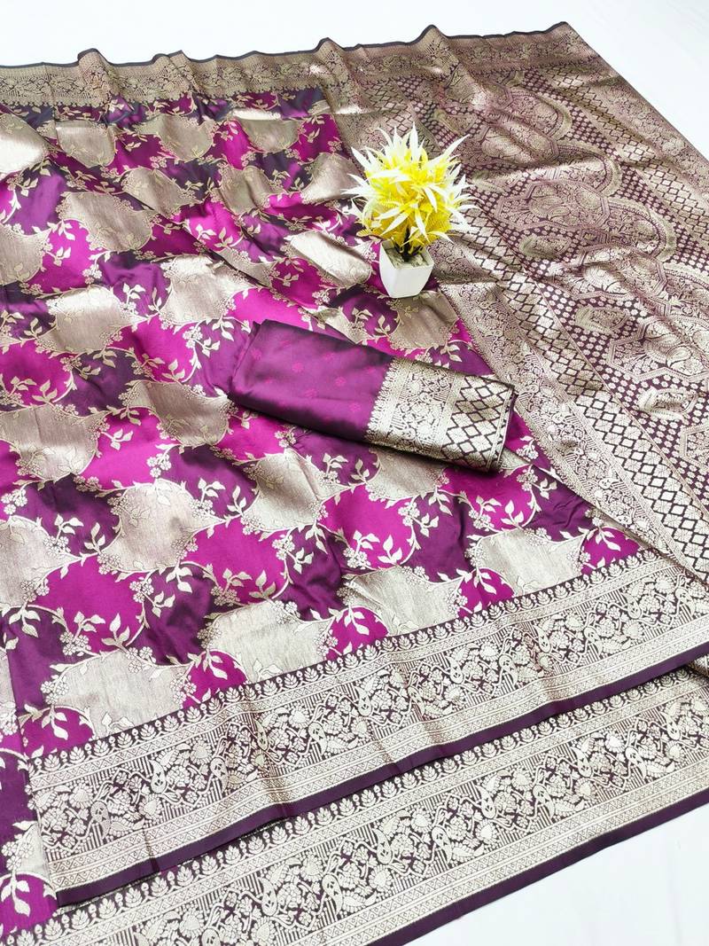 Winezari woven banarasi silk traditional saree with blouse piece