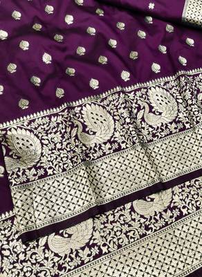 Wine zari woven silk traditional saree with blouse piece 3