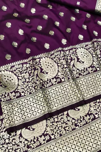 Wine zari woven silk traditional saree with blouse piece