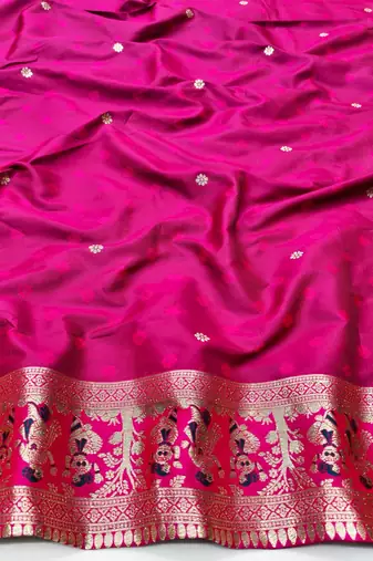 Dark blue zari woven baluchari silk traditional saree with blouse piece