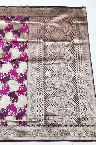 Wine Zari woven silk traditional saree with blouse piece