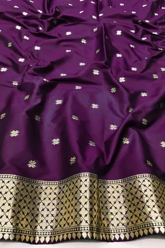 Wine zari woven silk traditional saree with blouse piece