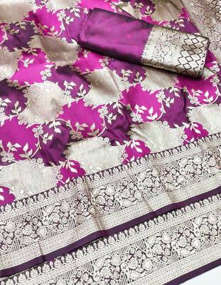 Wine Zari woven silk traditional saree with blouse piece 3