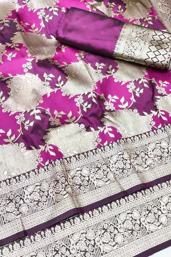 Wine Zari woven silk traditional saree with blouse piece