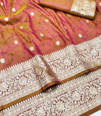 Wine zari woven banarasi silk traditional saree with blouse piece 3