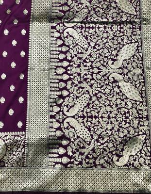Wine zari woven silk traditional saree with blouse piece 5