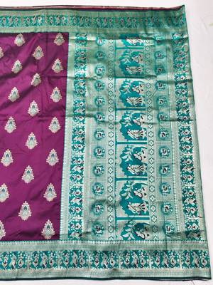Wine zari woven baluchari silk traditional saree with blouse piece 2