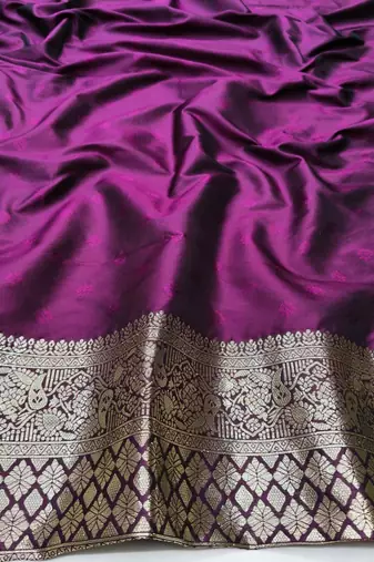 Wine Zari woven silk traditional saree with blouse piece