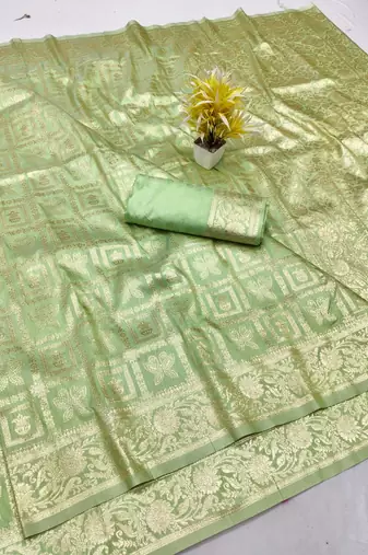 Light green zari woven silk traditional saree with blouse piece