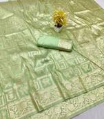 Light green zari woven banarasi silk traditional saree with blouse piece