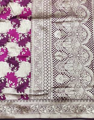 Wine Zari woven silk traditional saree with blouse piece 5