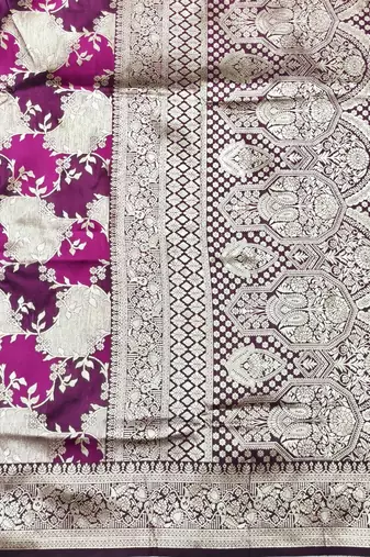 Wine Zari woven silk traditional saree with blouse piece