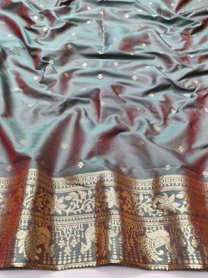Grey zari woven silk traditional saree with blouse piece 4