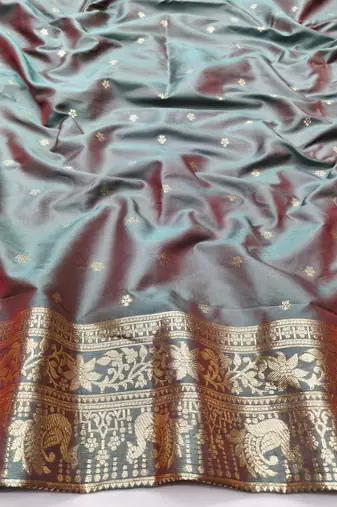 Grey zari woven silk traditional saree with blouse piece