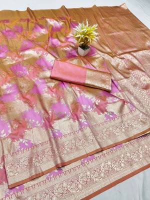 Purple zari woven banarasi silk traditional saree with blouse piece 1
