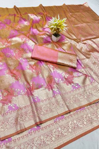 Purple zari woven banarasi silk traditional saree with blouse piece