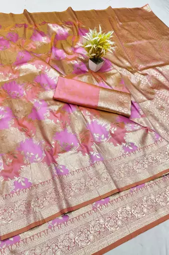 Purple zari woven banarasi silk traditional saree with blouse piece