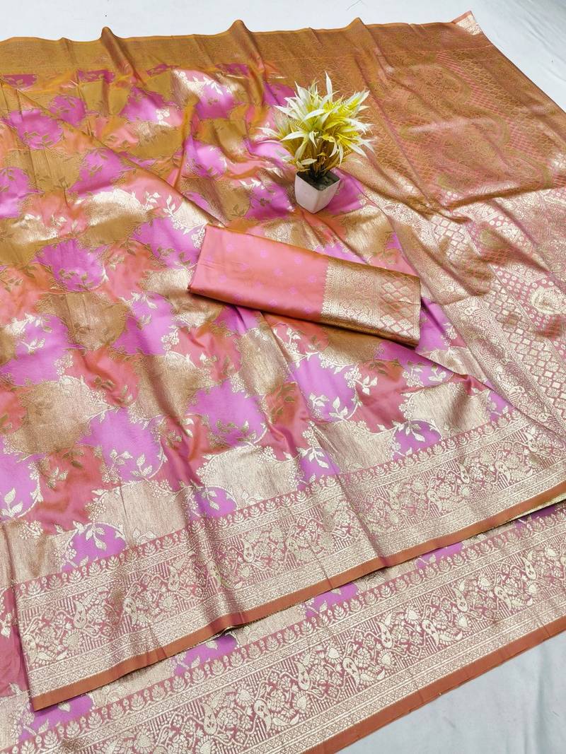 Purple zari woven banarasi silk traditional saree with blouse piece