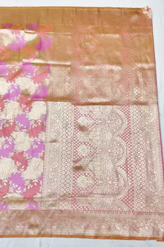 Purple zari woven banarasi silk traditional saree with blouse piece