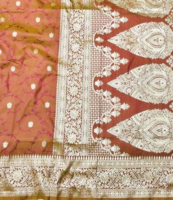 Wine zari woven banarasi silk traditional saree with blouse piece 5