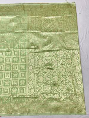 Light green zari woven silk traditional saree with blouse piece 2