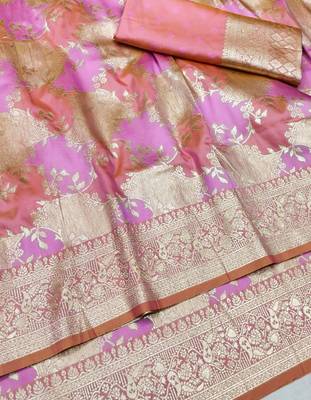 Purple zari woven banarasi silk traditional saree with blouse piece 3