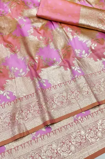 Purple zari woven banarasi silk traditional saree with blouse piece