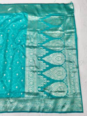 Blue zari woven silk traditional saree with blouse piece 2