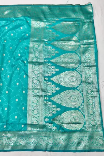 Blue zari woven silk traditional saree with blouse piece