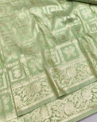 Light green zari woven silk traditional saree with blouse piece 3