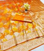 Gold zari woven banarasi silk traditional saree with blouse piece