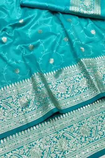 Blue zari woven silk traditional saree with blouse piece