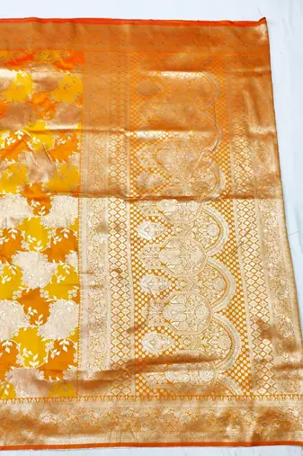 Gold zari woven silk traditional saree with blouse piece