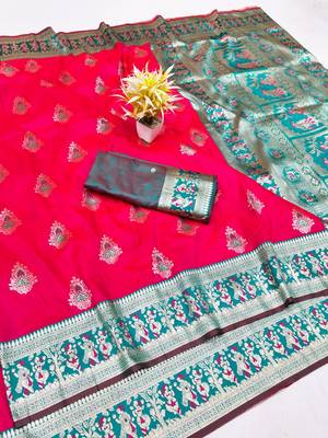 Rani zari woven baluchari silk traditional saree with blouse piece 1