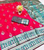 Rani zari woven baluchari silk traditional saree with blouse piece
