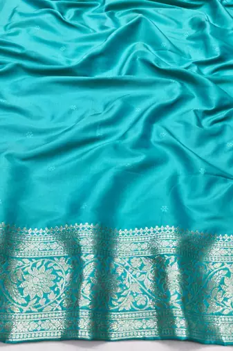 Blue zari woven silk traditional saree with blouse piece